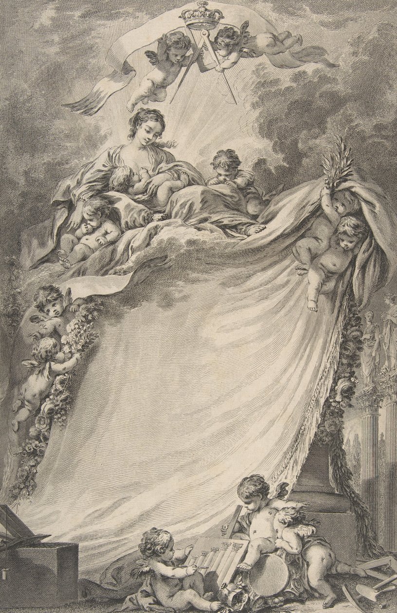 A bordeaux-i szabadkőművesek oklevele, François Boucher után, 1766. alkotó: Pierre Philippe Choffard