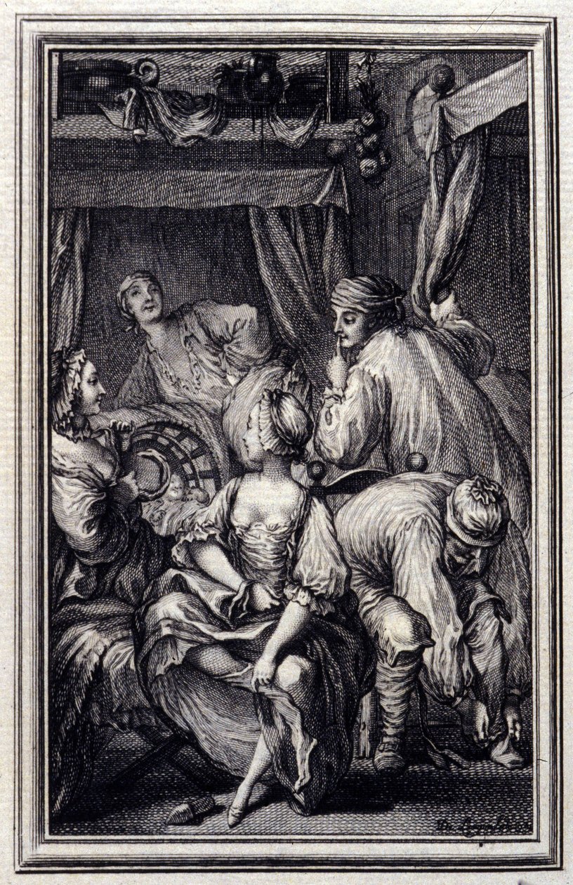 Le Cradle – Jean La Fontaine „” Mesék és novellák versben” című részében. 1776. Illusztráció: P. P. Choffard. alkotó: Pierre Philippe Choffard