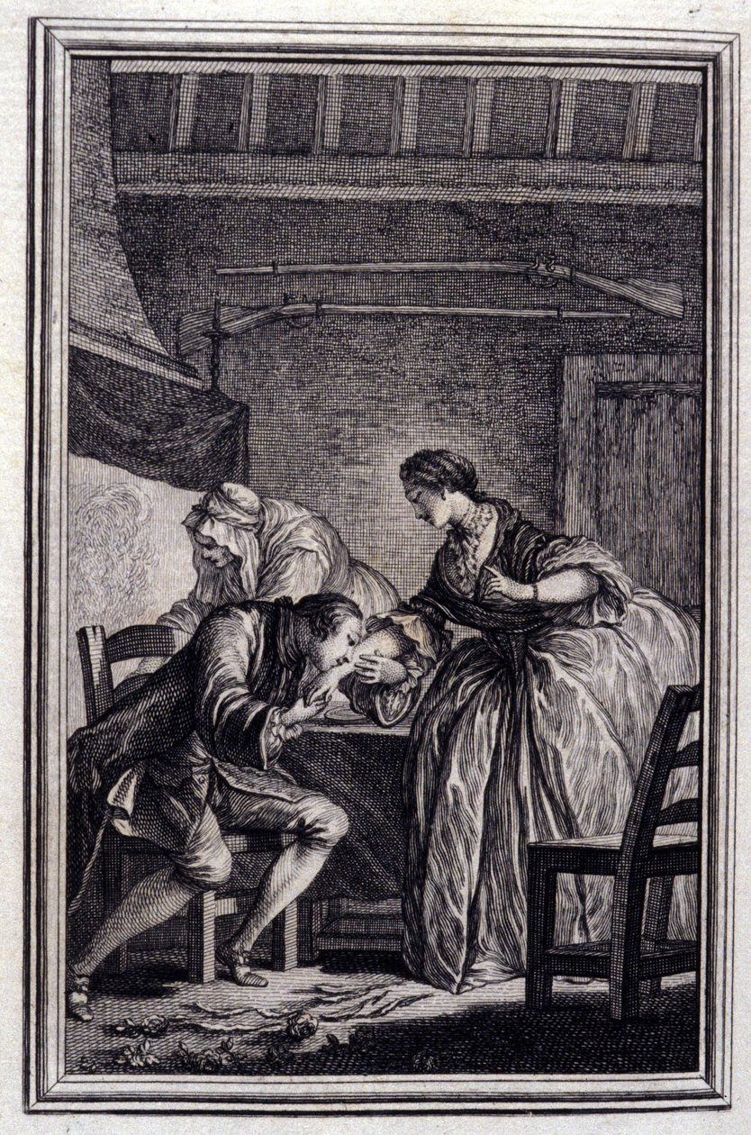 A sólyom – Jean La Fontaine „Mesék és novellák versben” című részében. 1776. Illusztráció: P. P. Choffard. alkotó: Pierre Philippe Choffard