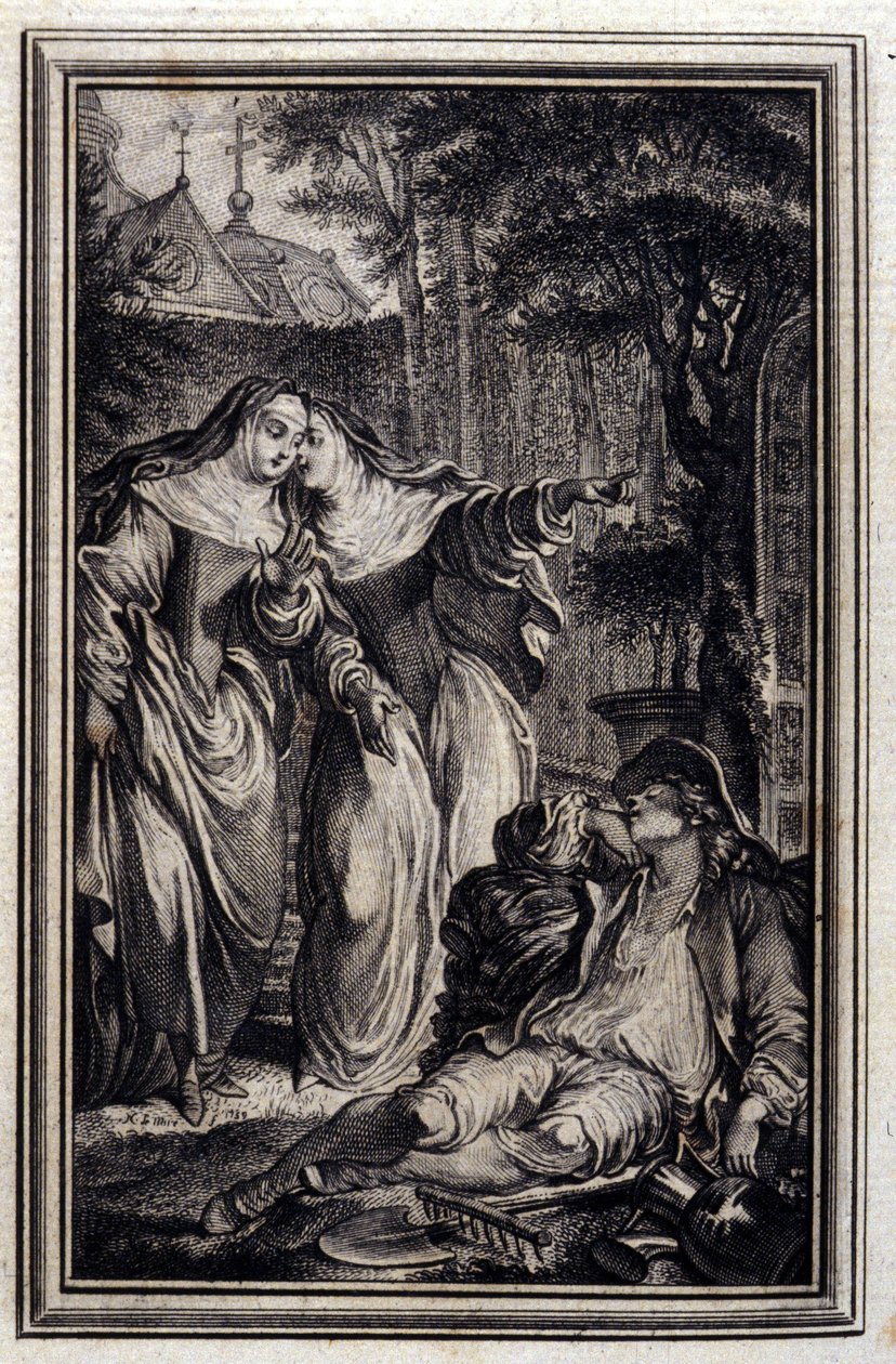 Mazet de Lamporechio - Jean La Fontaine „” Mesék és novellák versben” című részében. 1776. Illusztráció: P. P. Choffard. alkotó: Pierre Philippe Choffard