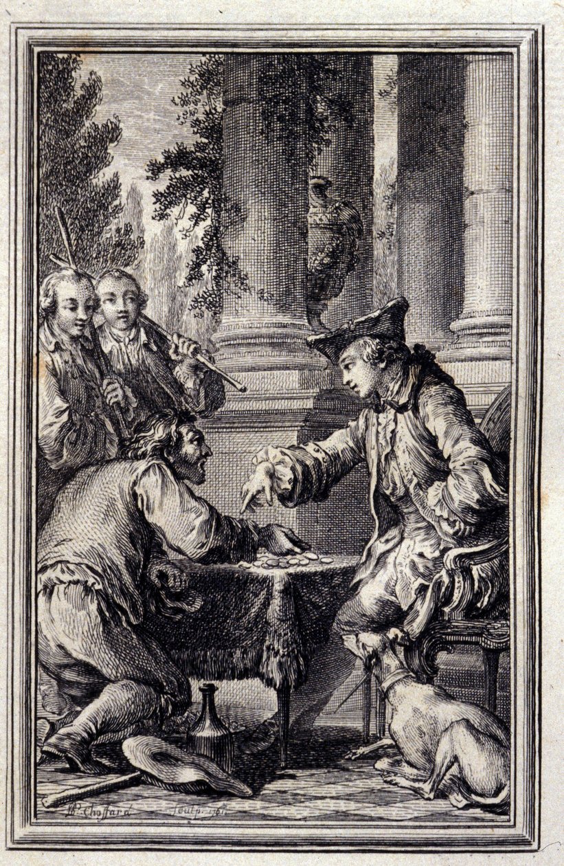 Mese egy parasztról, aki megbántotta Urát – Jean La Fontaine „Mesék és hírek versben” című könyvében. 1776. Illusztráció: P.P. Choffard. alkotó: Pierre Philippe Choffard