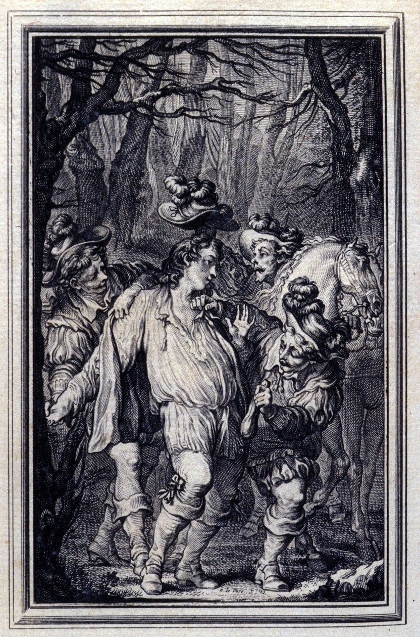 Szent Julien imája. Jean de La Fontaine „Mesék és novellák versben” című könyvében, Amszterdam 1776. illusztrálta: P.P.Choffard. alkotó: Pierre Philippe Choffard