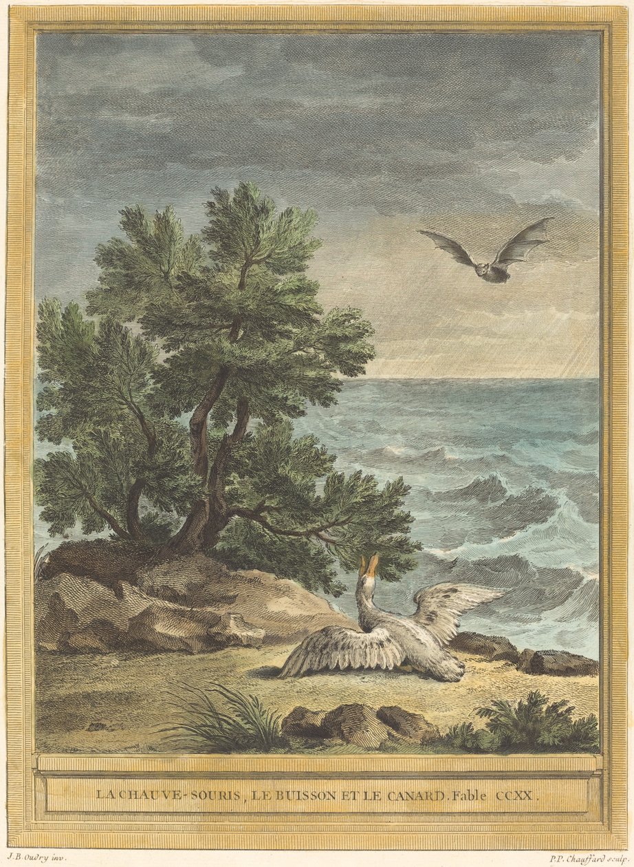 A denevér, a bokor és a kacsa alkotó: Pierre Philippe Choffard after Jean Baptiste Oudry
