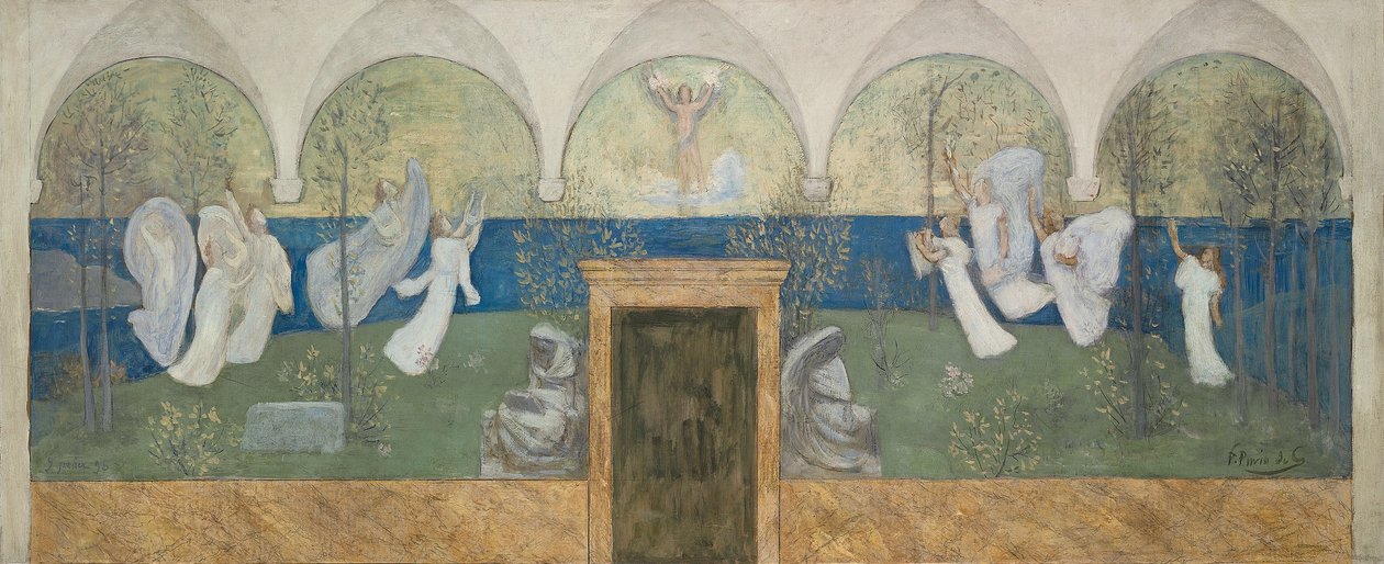 Előkészítő festmény az 1895-ös Az inspiráló múzsák a zseniálist, a fény hírnökét elismerő festményhez alkotó: Pierre Puvis de Chavannes