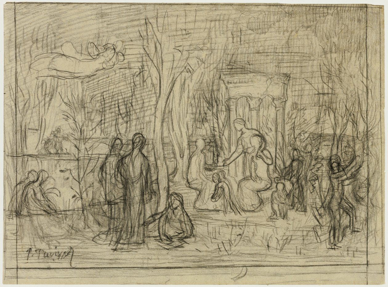 Kompozíciós tanulmány a The Sacred Grove-hoz, a művészetek és a múzsák szerelmese alkotó: Pierre Puvis de Chavannes