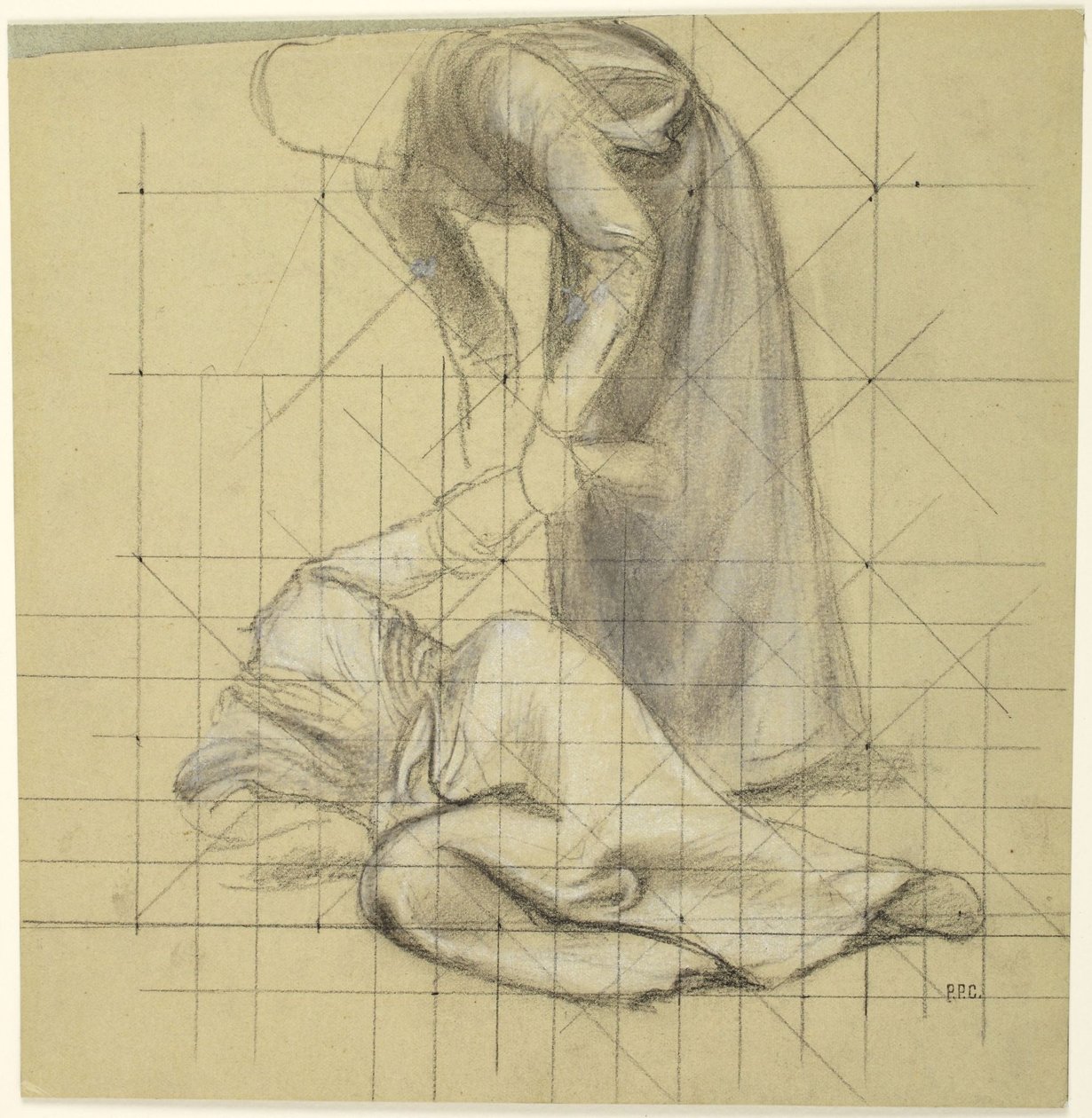 Egy elesett alakot felemelő alak, vázlat a „Szent Genevieve élete” című sorozathoz, Párizs, Pantheon alkotó: Pierre Puvis de Chavannes