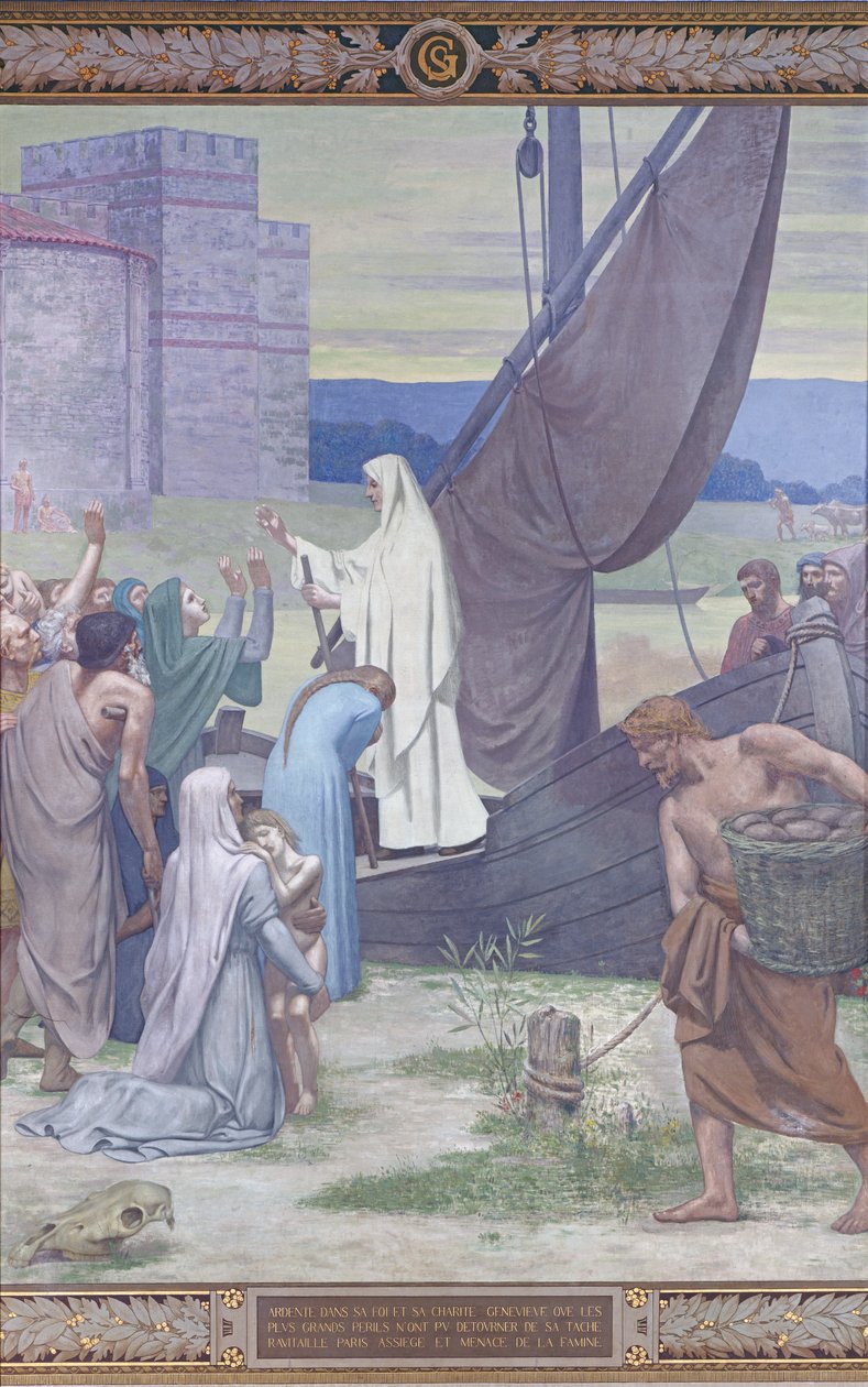Szent Genevieve ellátmányt visz Párizs városába az ostrom után (freskó) alkotó: Pierre Puvis de Chavannes
