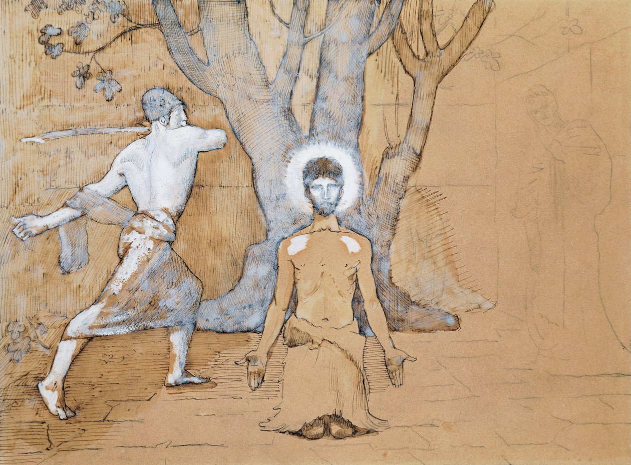 Tanulmány Keresztelő János lefejezéséről (toll, tus, ceruza és akvarell rajz) alkotó: Pierre Puvis de Chavannes