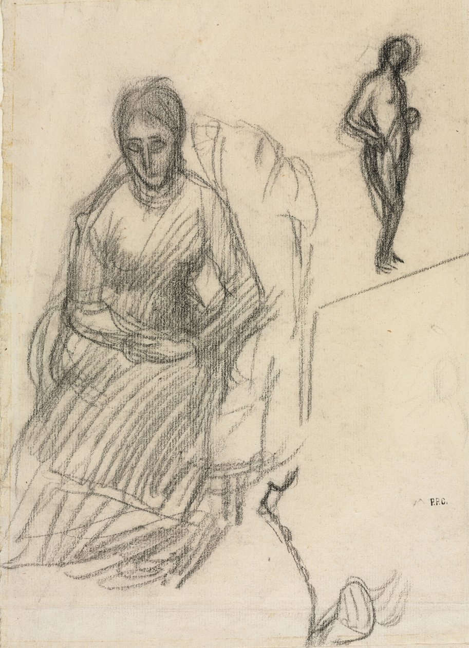 Madame Marie Cantacuzène tanulmánya; Álló női akt, 1883 körül (fekete kréta) alkotó: Pierre Puvis de Chavannes