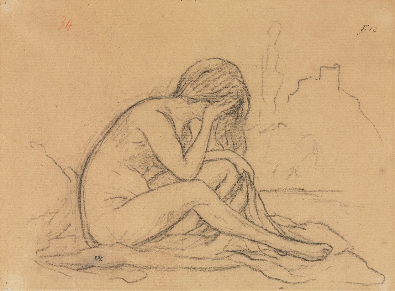 Tanulmány egy női aktról (talán egy meg nem valósult allegorikus festményhez) (recto) alkotó: Pierre Puvis de Chavannes