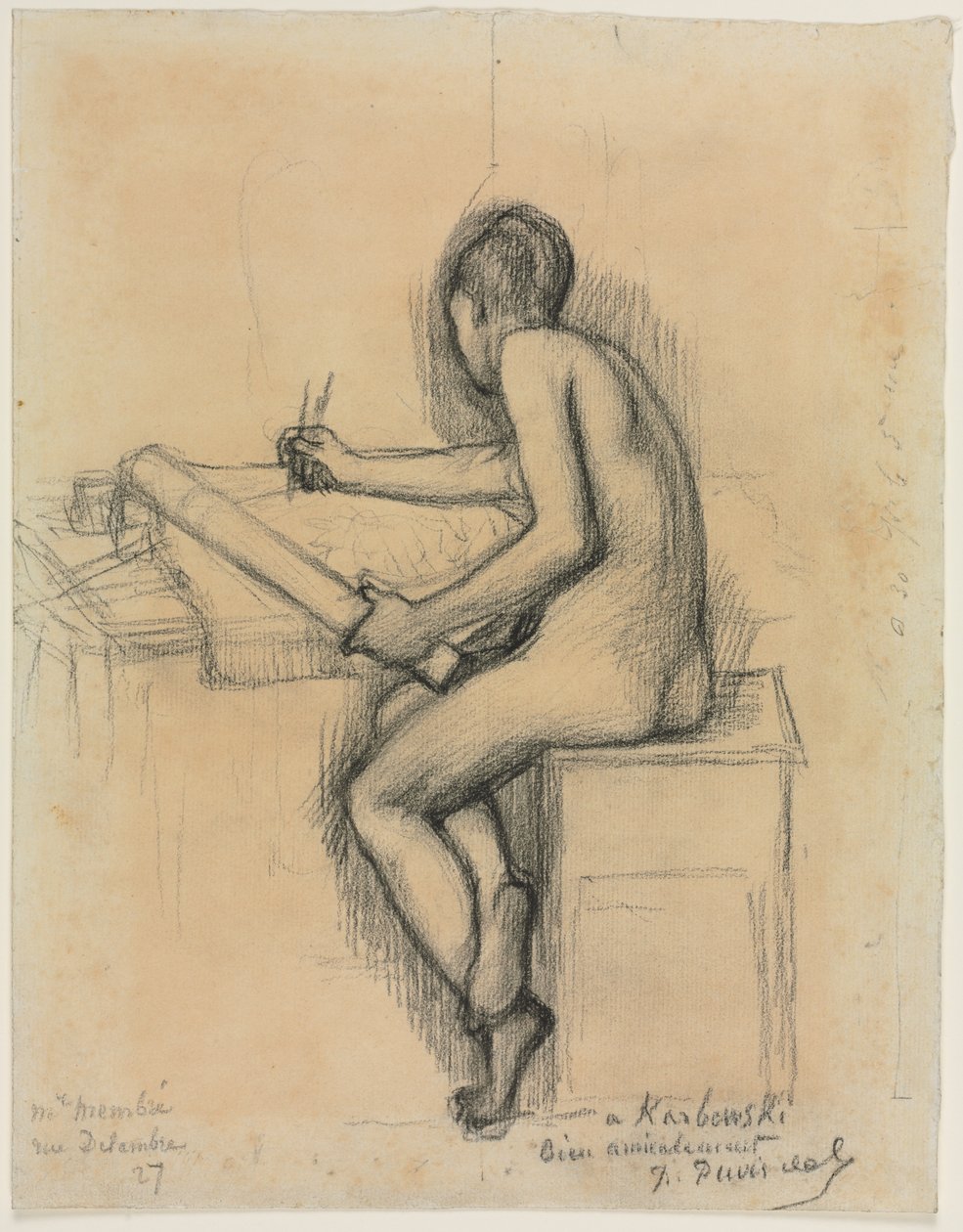 Ülő meztelen női modellrajz tanulmányozása alkotó: Pierre Puvis de Chavannes