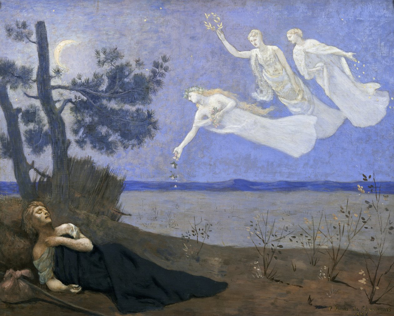 Az álom: Álmában látta, hogy a szerelem, a dicsőség és a gazdagság megjelenik előtte, 1883, olaj, vászon) alkotó: Pierre Puvis de Chavannes