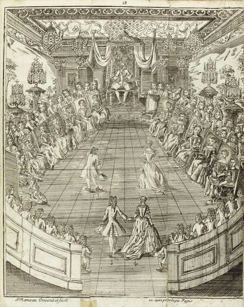 Illusztráció a Táncoló mesterből, 1734 alkotó: Pierre Rameau