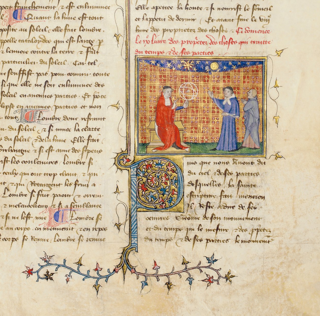 Egy oldal részlete Bartholomeus Anglicus "De Proprietatibus Rerum"-jából, Jean Corbechon francia fordításában, 1390 körül alkotó: Pierre Remiet