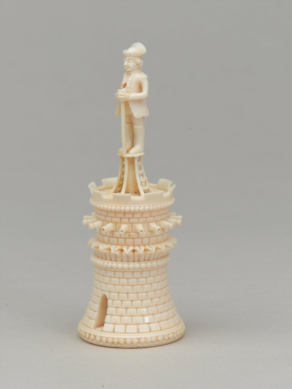 Fehér bástya, sakkfigura, India, 1820 körül alkotó: Pierre Simon Dequoy