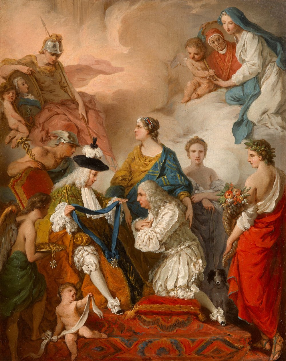 Saint Aignan hercege Girolamo Vainit, Cantalupe hercegét és Selci hercegét a Szentlélek lovagjának jelvényével ruházza fel, 1737 alkotó: Pierre Subleyras