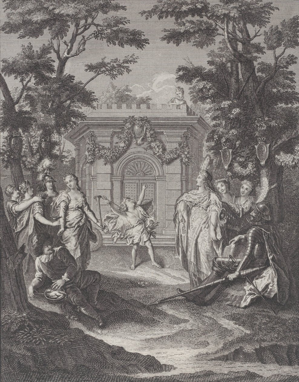 13. tábla: Szerelem és gazdagság belépője Gamache esküvőjére Szerelem és gazdagság bejárata..., 1745. alkotó: Pierre Tanje