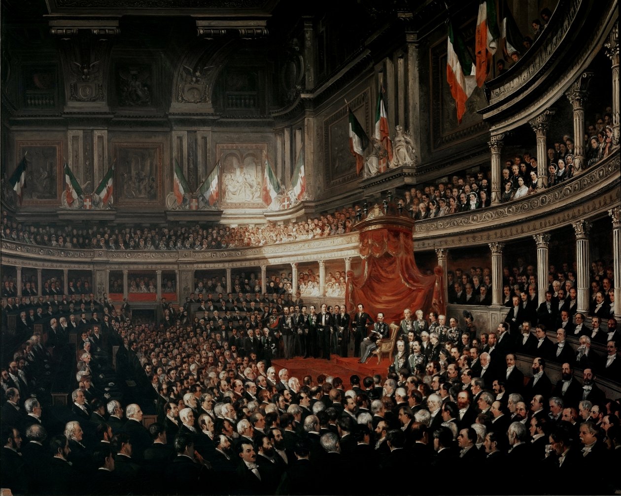 Az első olasz parlament nyitóülése (festmény) alkotó: Pierre Tetar van Elven