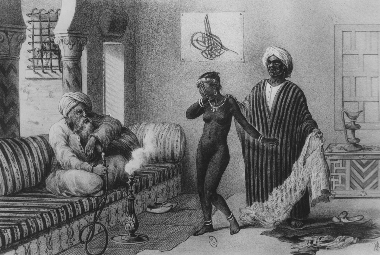 Egy fiatal lány Timbuktooból, akit egy rabszolgamester kínált fel Tripoliban 1854-ben, a "Voyages au Soudan et dans L"Afrique Septentrionale"-ből, A. Adam metszet, 1850 alkotó: Pierre Tremaux