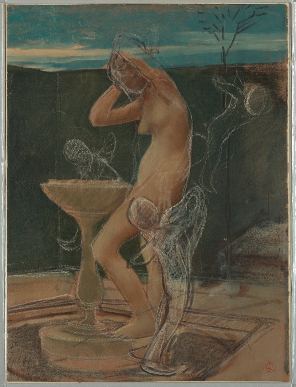Rajz, Tanulmány egy nőről a fürdőszobában, 19. század vége alkotó: Pierre Victor Galland