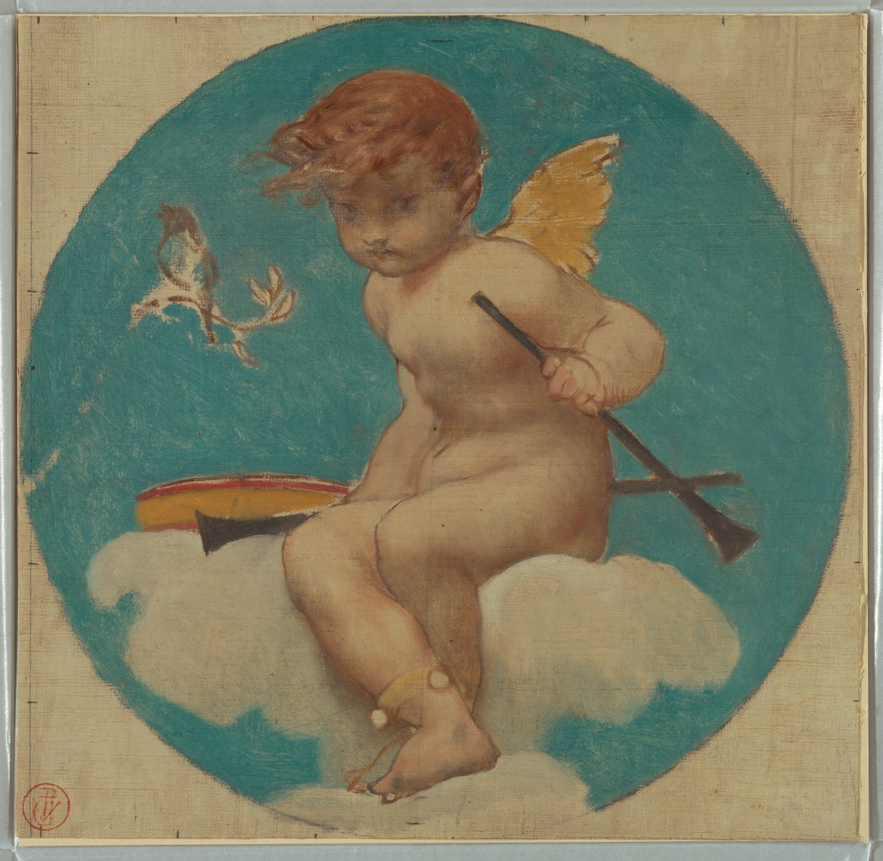 Tanulmány a Roundel számára a Putto Holding Attributes of Music segítségével alkotó: Pierre Victor Galland