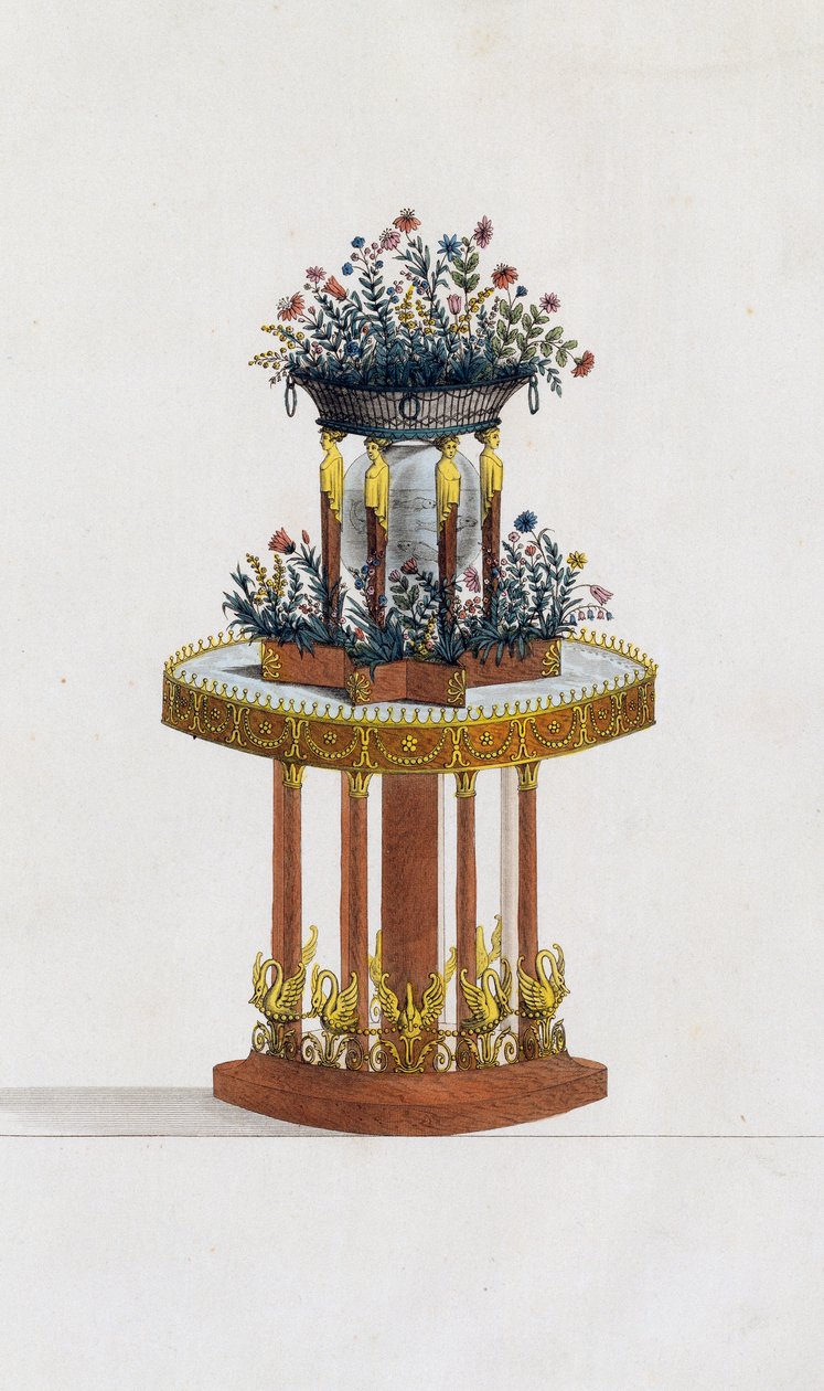 Mahagóni és bronz virágtartó, 287-es tányér, illusztráció a Collection de meubles et objects de goutból (Bútorok és ízléses tárgyak gyűjteménye) alkotó: Pierre de La Mesangere