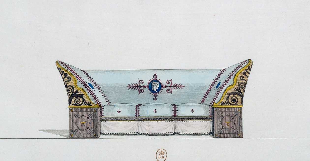 Kanapé, 106-os tányér, illusztráció a Collection de meubles et objects de goutból (Bútorok és ízléses tárgyak gyűjteménye) alkotó: Pierre de La Mesangere