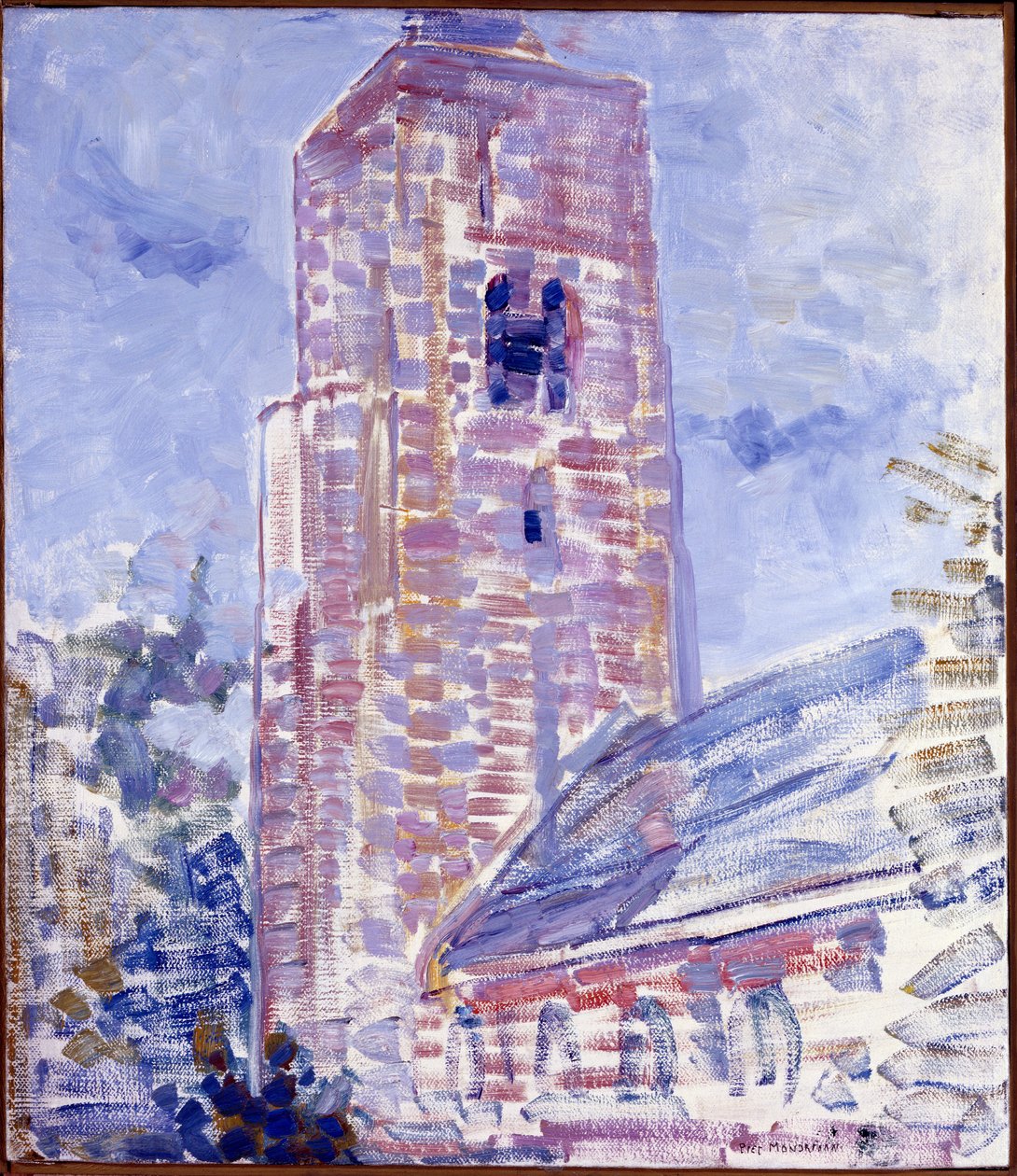 Oostkapelle templom, a hajó és a torony, 1909 alkotó: Piet Mondrian