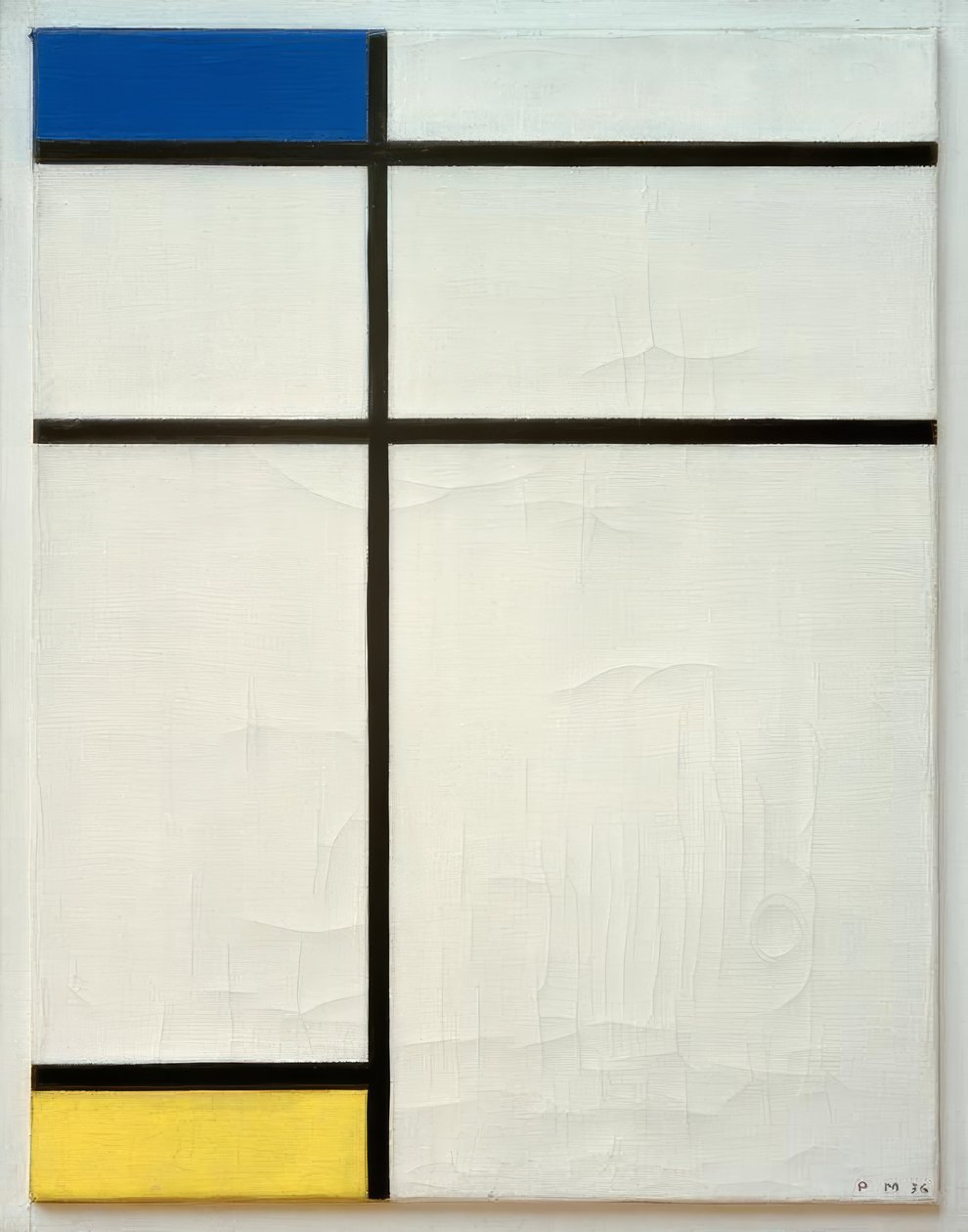 Kompozíció (B) kék, sárga és fehér színben alkotó: Piet Mondrian