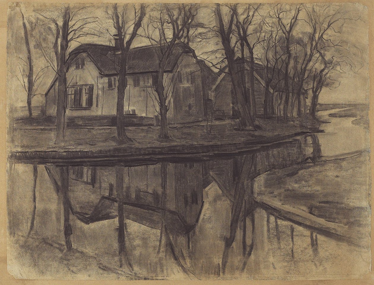 Farm Duivendrechtben, 1905-2007 körül (szén és csonk fektetett papíron) alkotó: Piet Mondrian