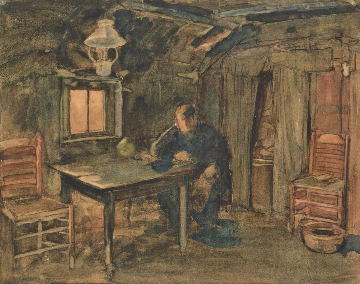 Hannes Van Nistelrode parasztházában ül, 1904 (wc papíron) alkotó: Piet Mondrian