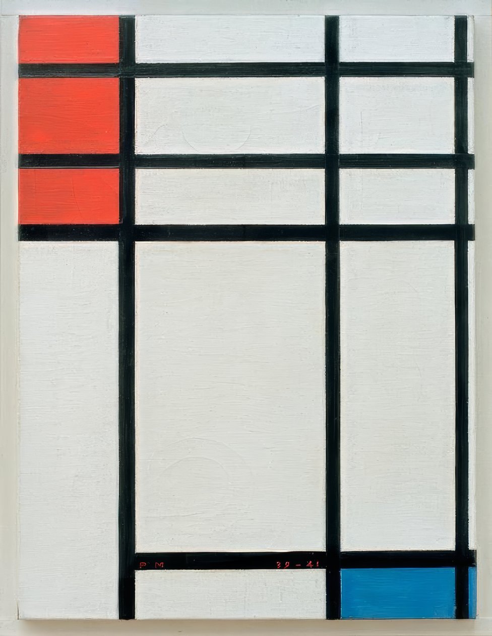 Összetétel piros, kék és fehér színben alkotó: Piet Mondrian