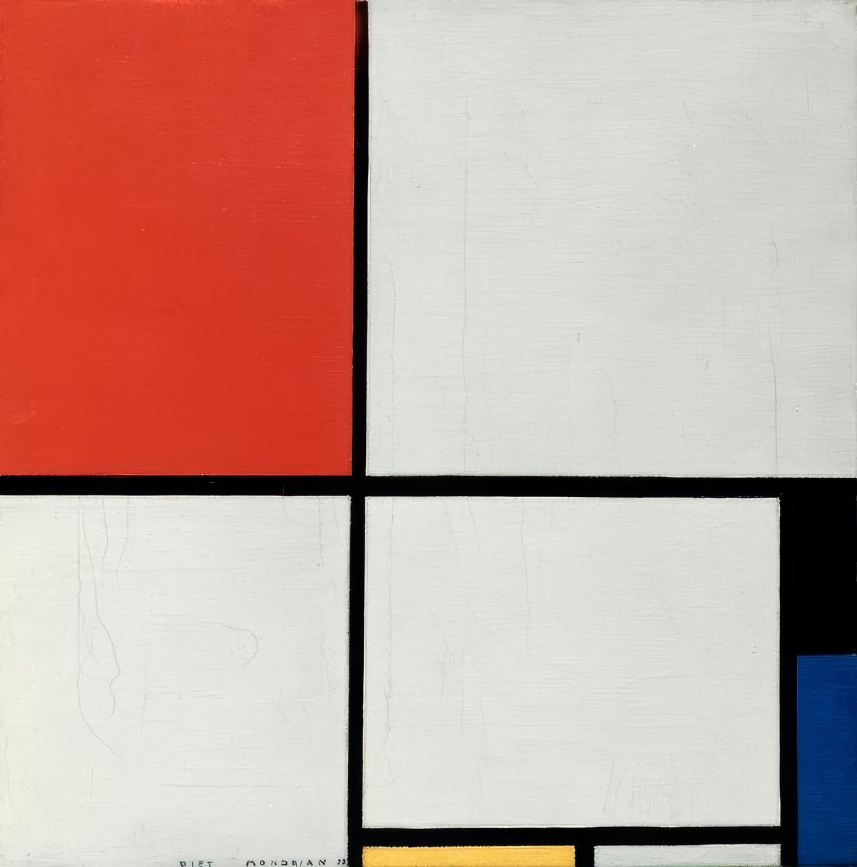 Összetétel piros, sárga és kék színben alkotó: Piet Mondrian