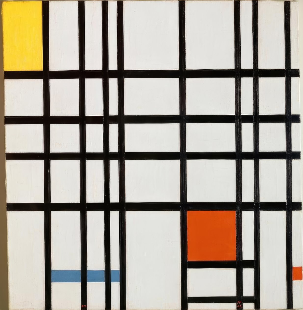 Összetétel sárga, kék és piros színekkel alkotó: Piet Mondrian