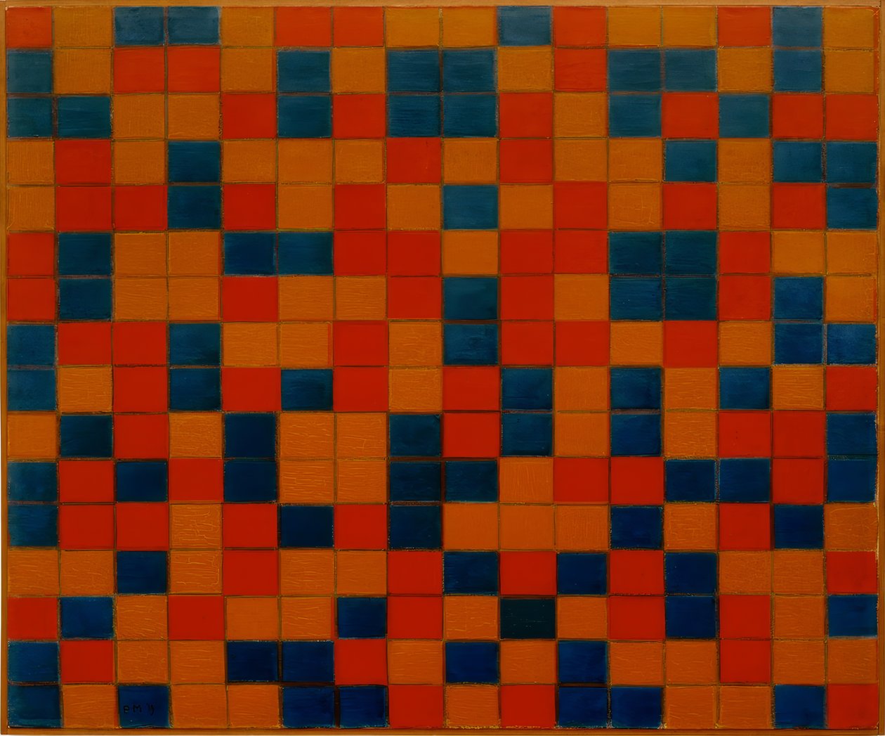 Összetétel 8-as ráccsal; Sakktábla sötét színekkel alkotó: Piet Mondrian