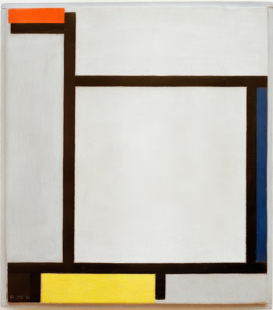 Piros, kék, fekete, sárga és szürke kompozíció alkotó: Piet Mondrian