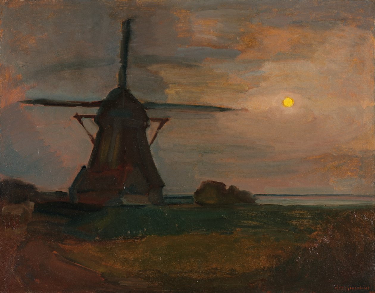 East Side Mill in Moonlight, 1907 körül alkotó: Piet Mondrian