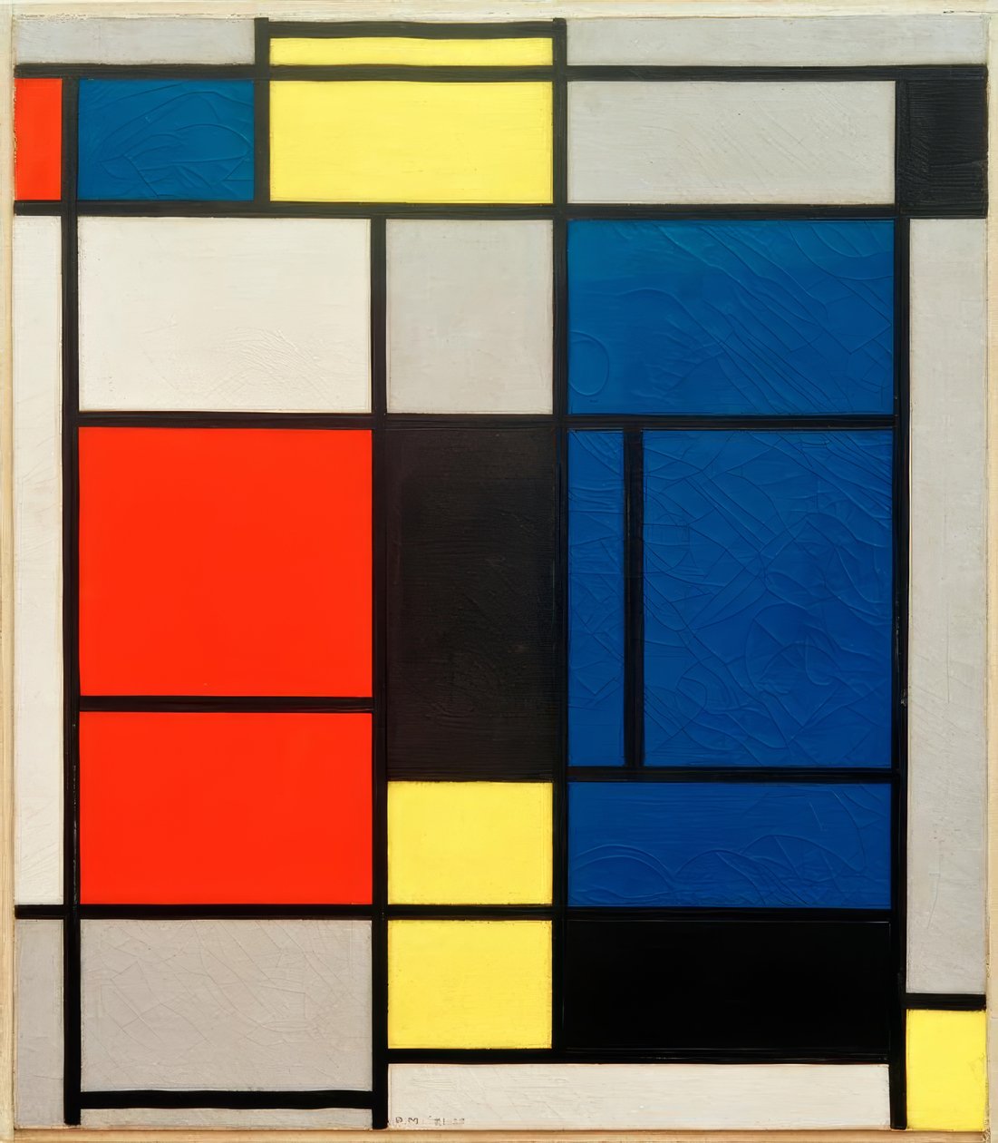 Tábla sz. Én pirossal, kékkel, sárgával, feketével és szürkével alkotó: Piet Mondrian