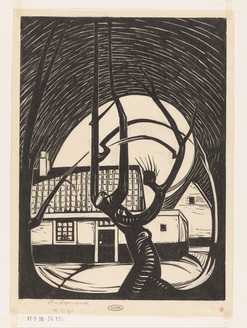 Fűzfa egy ház előtt alkotó: Piet Egmond (signed by artist)