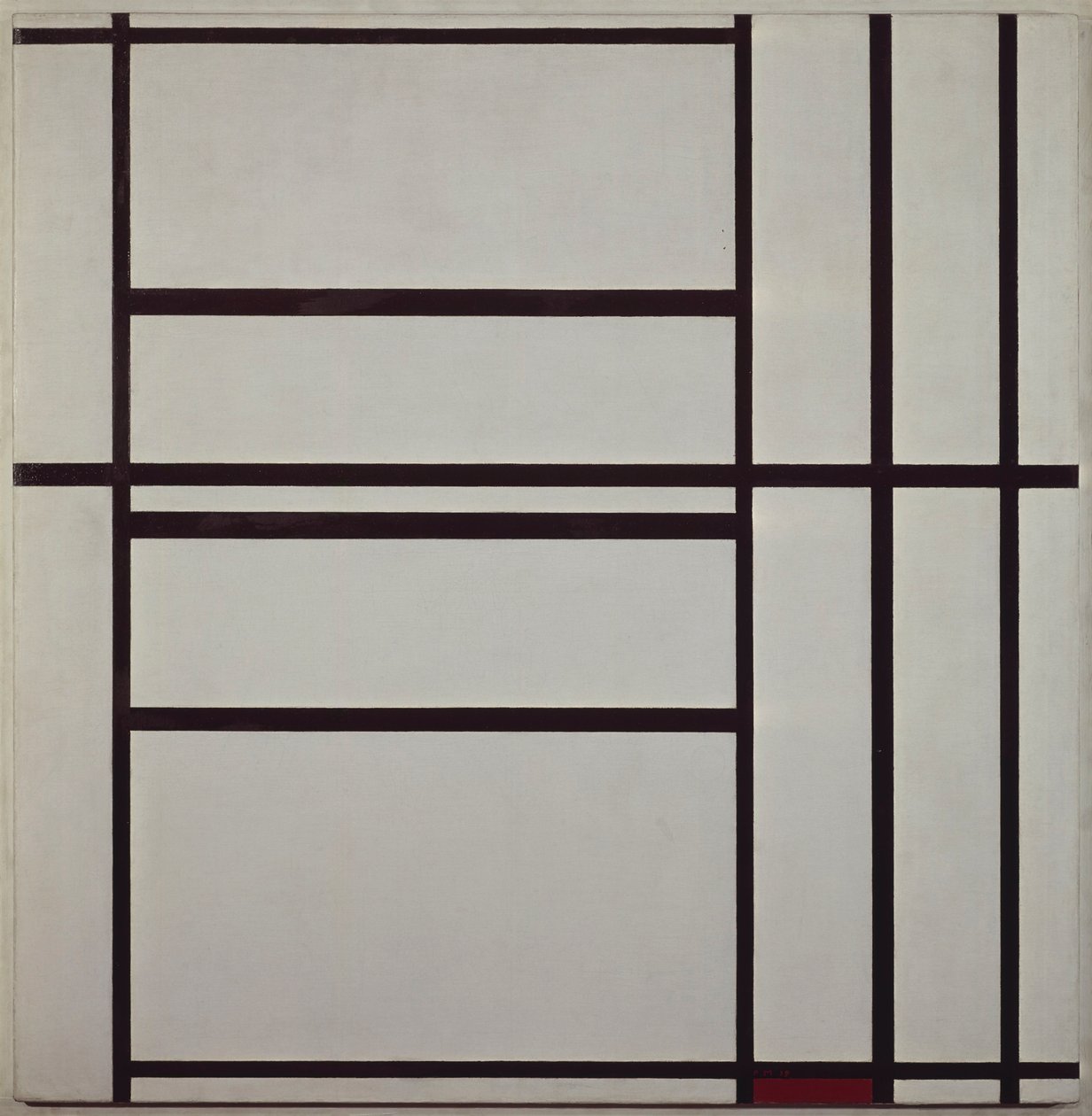 1. sz. kompozíció szürkével és pirossal 1938-1939 (olaj, vászon fa tartóra szerelve), alkotó: Piet Mondrian