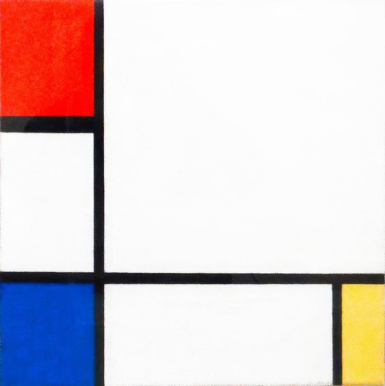 IV. kompozíció piros, kék és sárga színnel alkotó: Piet Mondrian