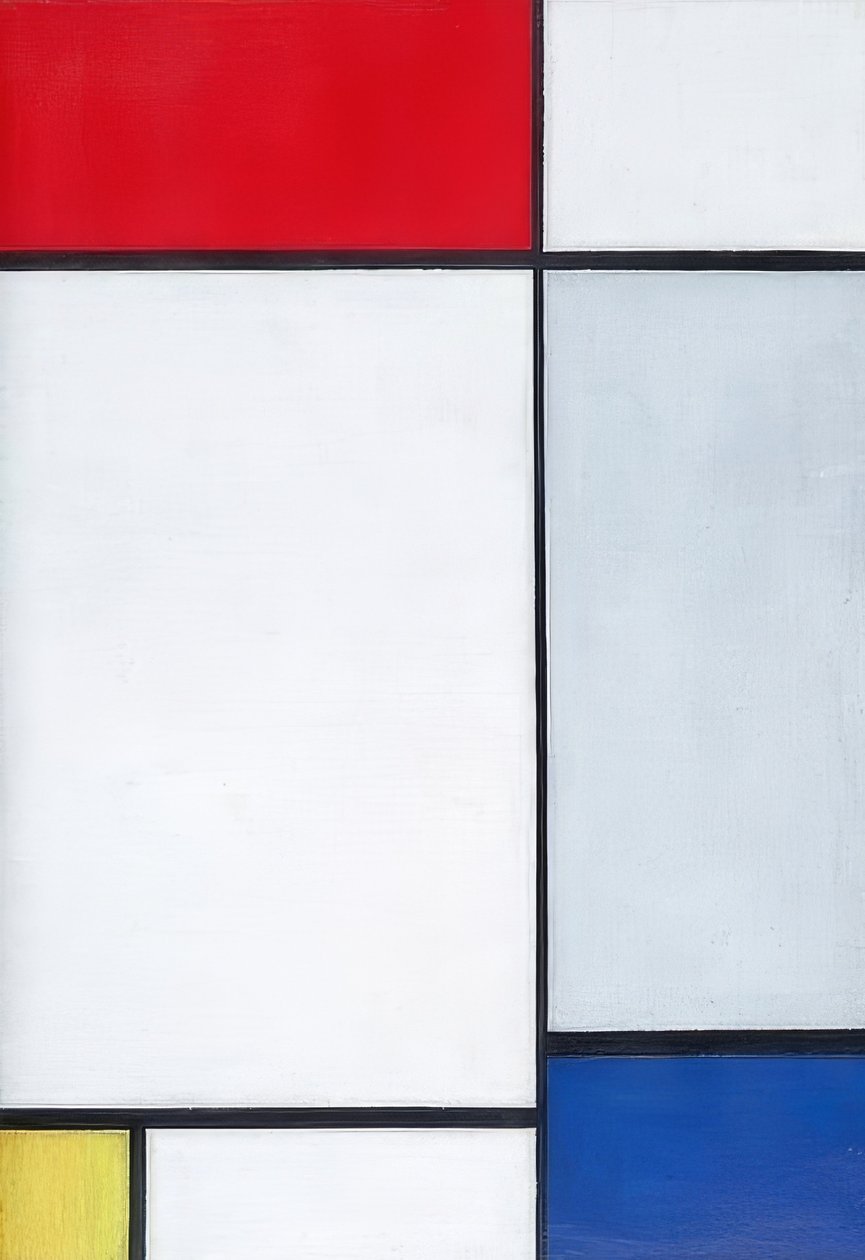 Összetétel piros, sárga és kék színben. 1927 alkotó: Piet Mondrian