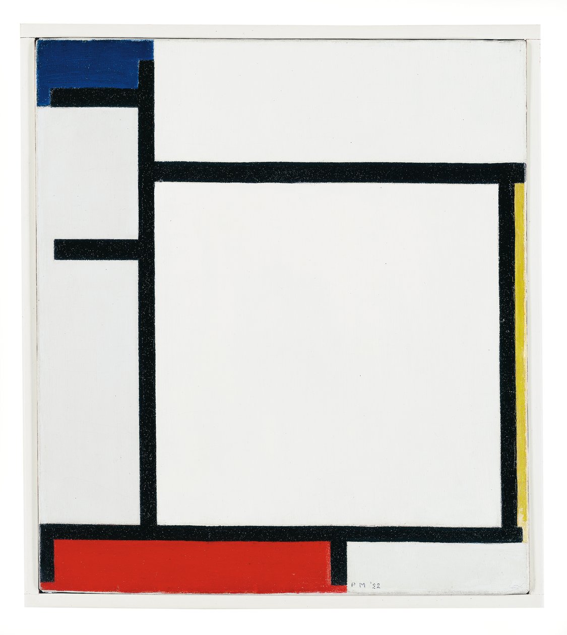 Kék, sárga, piros és szürke kompozíció alkotó: Piet Mondrian