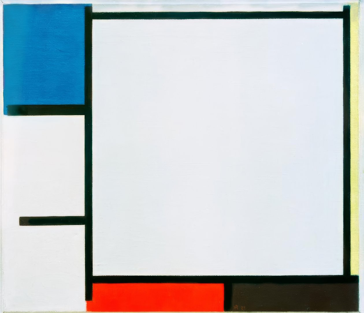 Kék, sárga, piros, fekete és szürke kompozíció alkotó: Piet Mondrian