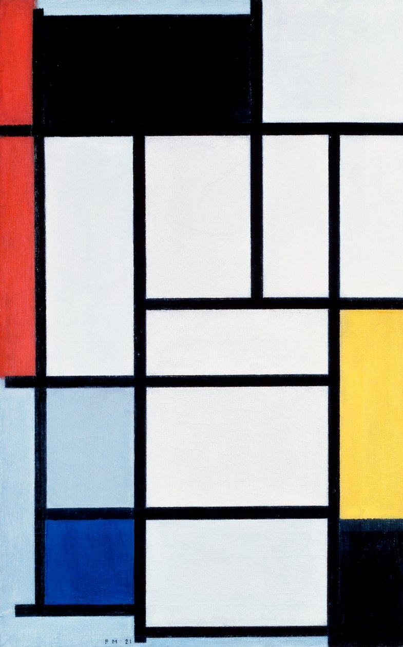 Összetétel vörös, sárga és kék színekkel alkotó: Piet Mondrian