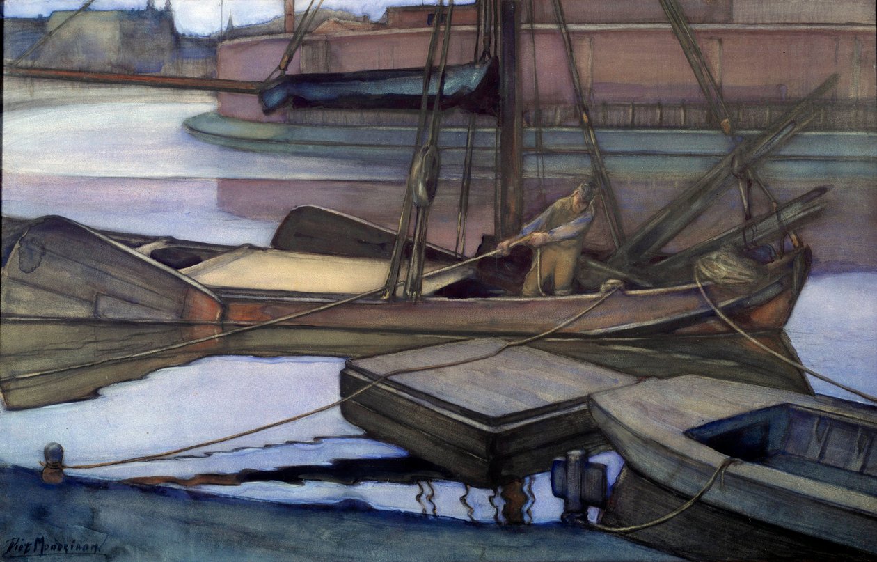 Indulás horgászni (Zuidersee) 1900 (akvarell és szén) alkotó: Piet Mondrian