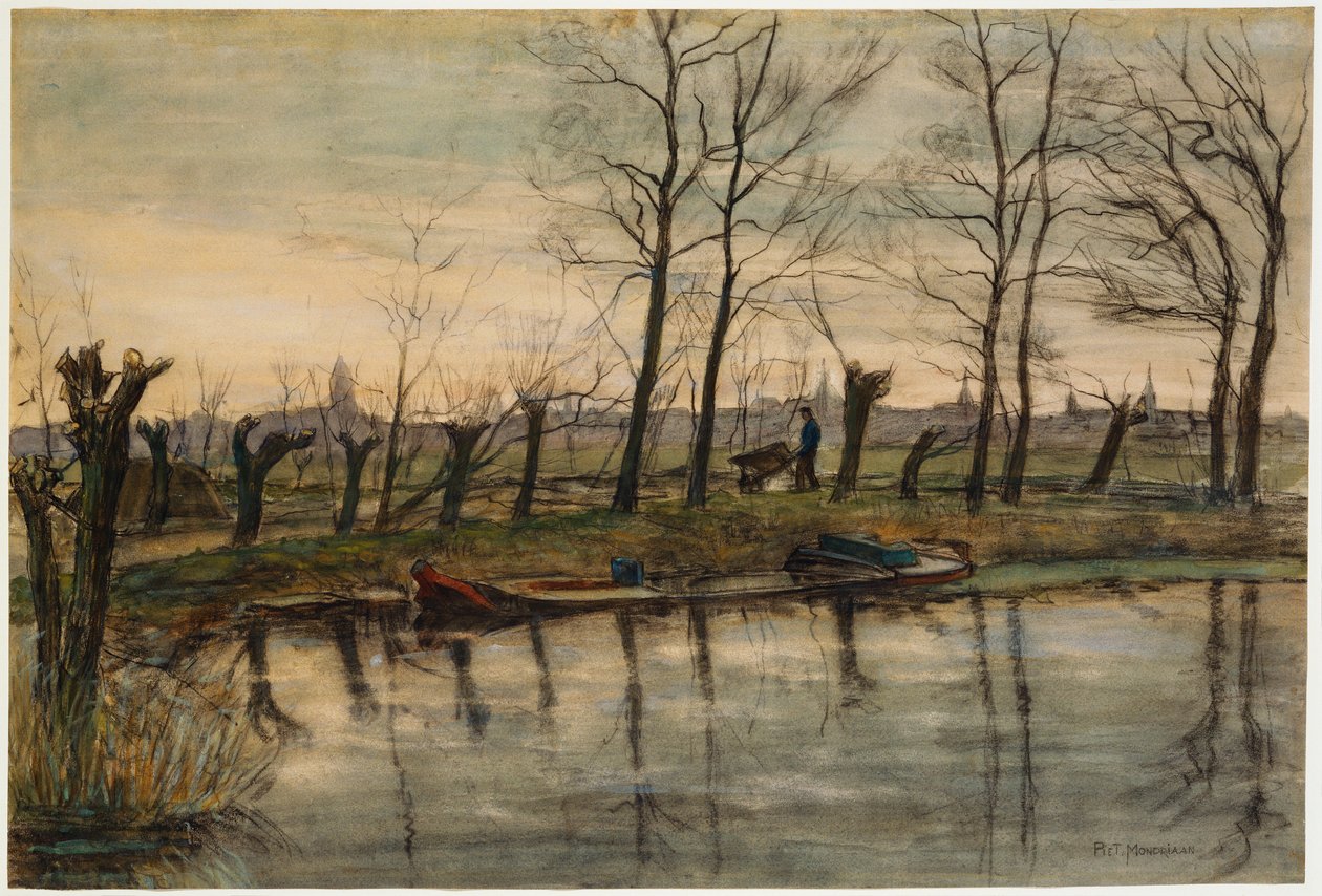 Farmer Returning to the Fields, 1900 körül (w/c és faszén papíron) alkotó: Piet Mondrian