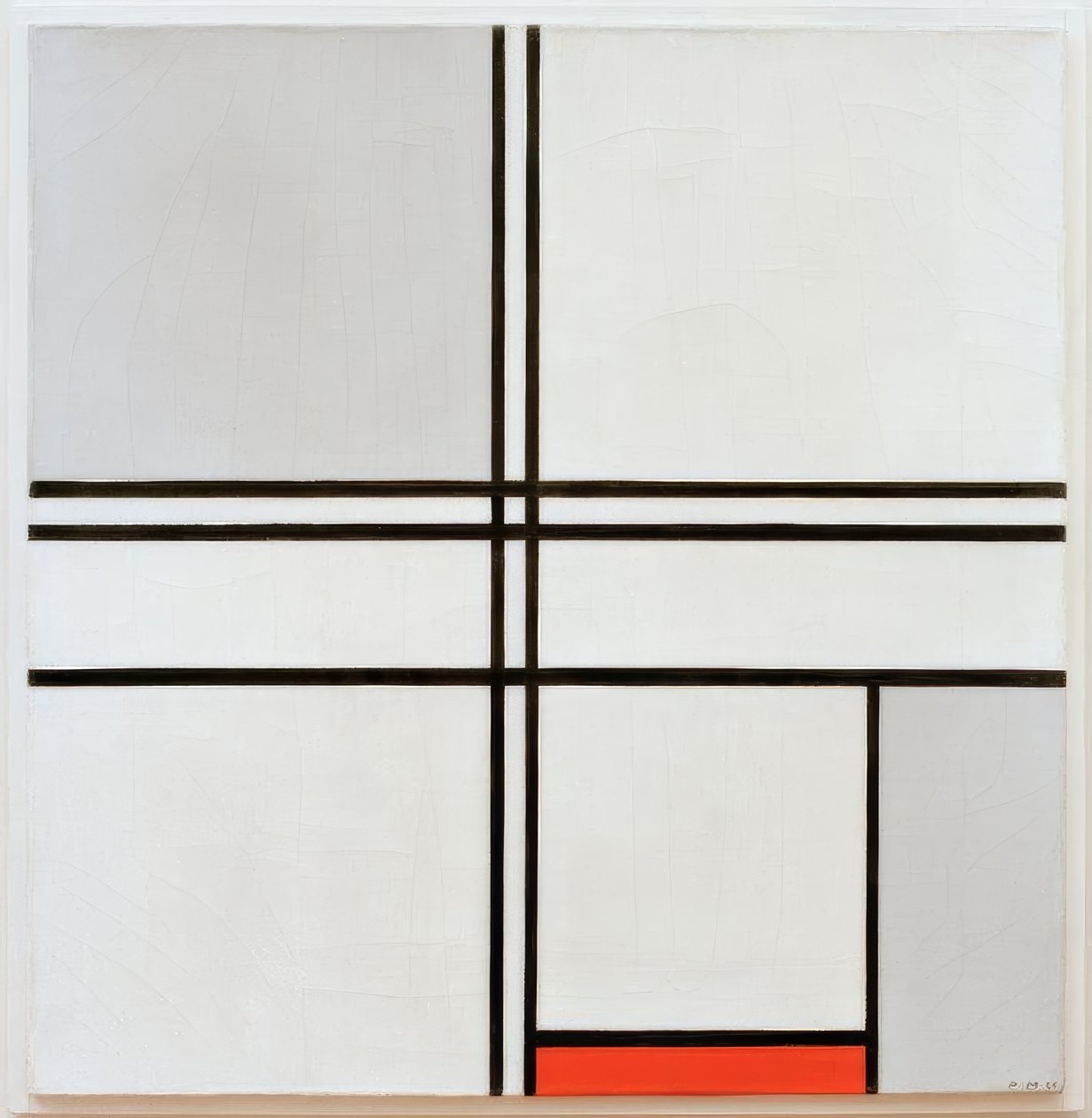 Összetétele szürke-vörös alkotó: Piet Mondrian