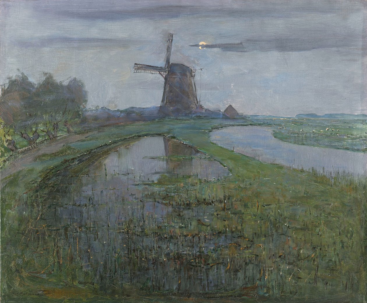 Oostzijdse malom a folyó mentén, 1903 körül (olaj, vászon) alkotó: Piet Mondrian
