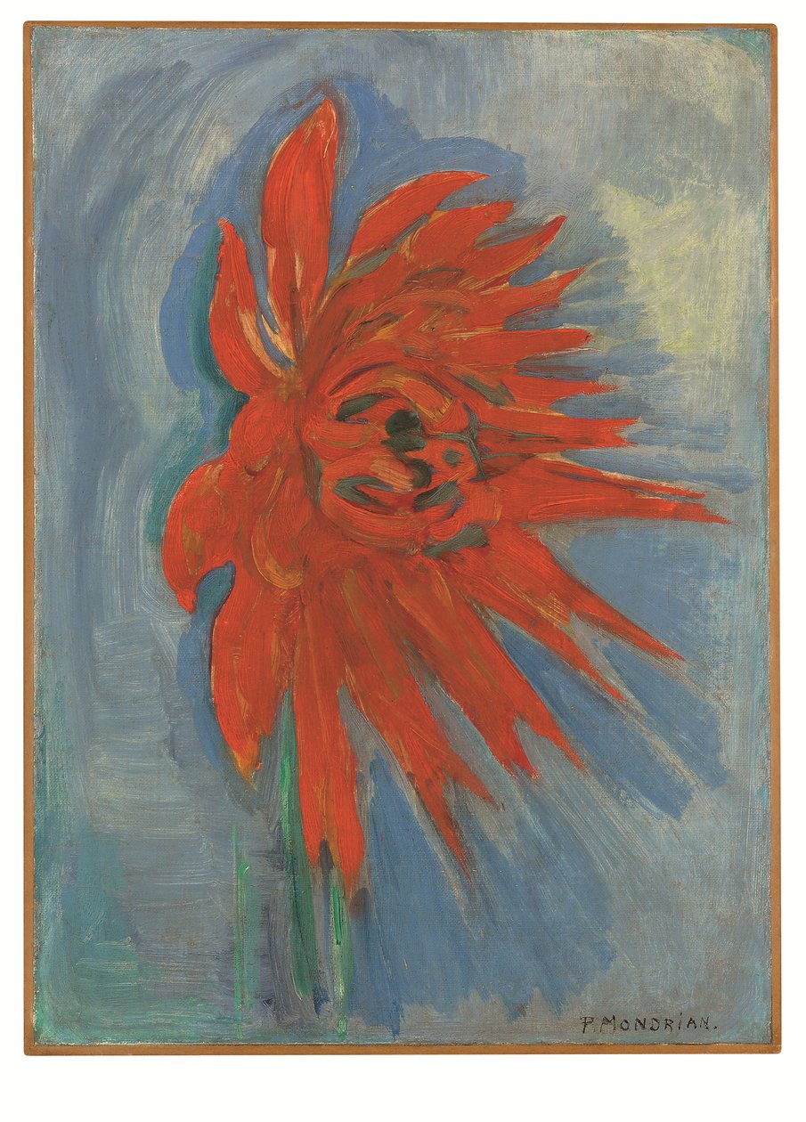 Vörös krizantém kék alapon, 1909-10 körül (olaj, vászon) alkotó: Piet Mondrian